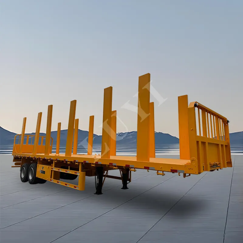 2‑axle flatbed semi‑trailer with upright posts