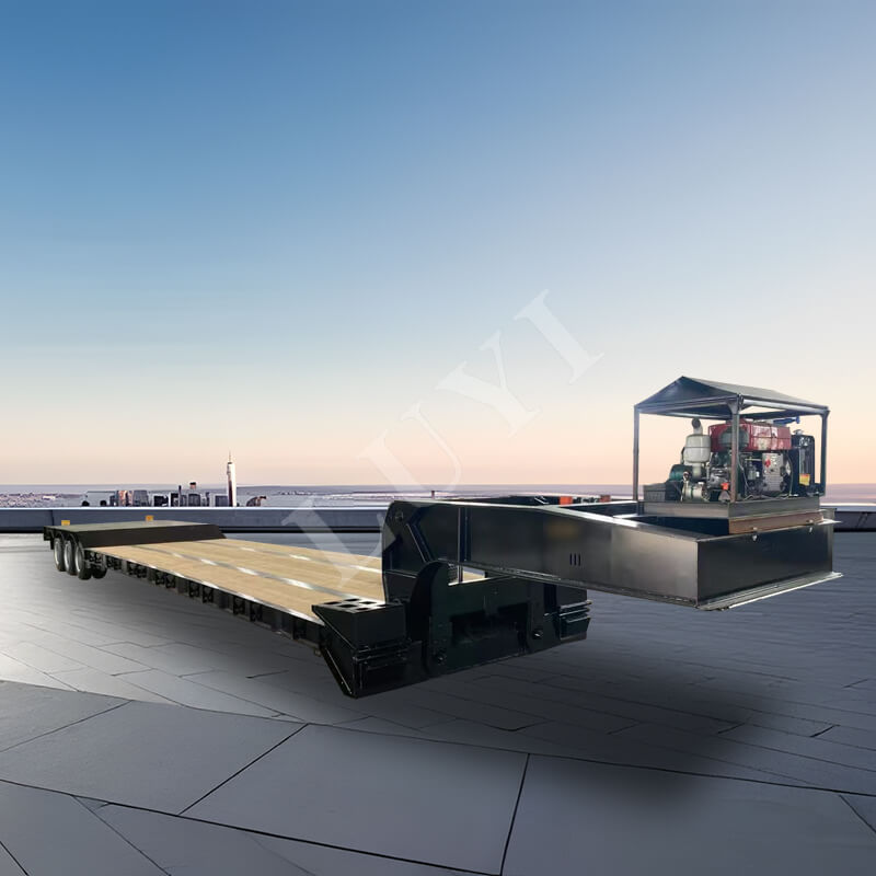 3‑axle low bed trailer with wood floor